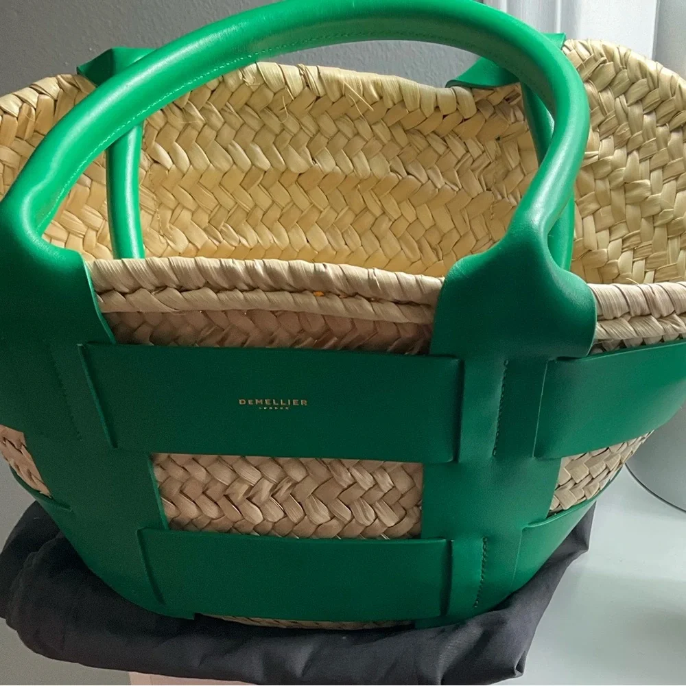 DeMellier Green and Natural Woven Santorini Satchel Tote